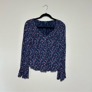 Lucky Brand Blue Floral Blouse Boho Size Medium
